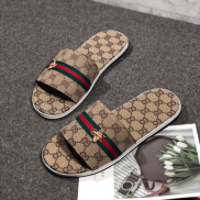[Mã FASHIONT4MA2 giảm 10K đơn 50K] Dép quai ngang nam vải in GG kẻ ngang xanh đỏ đính ong vàng